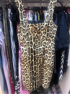 Alice & Olivia, Leopard Print Cocktail Dress in Brown and Black, mesh back